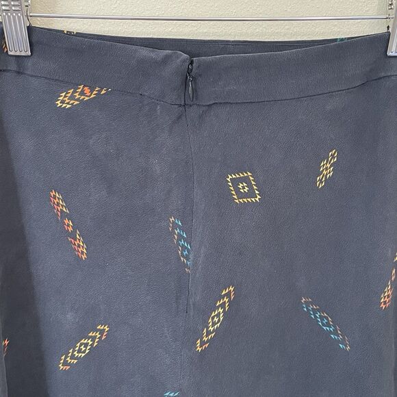 NWT Pendleton 100% Silk Midi Skirt Size 2 Washable Flare Blue Aztec Side Zip - Picture 8 of 11